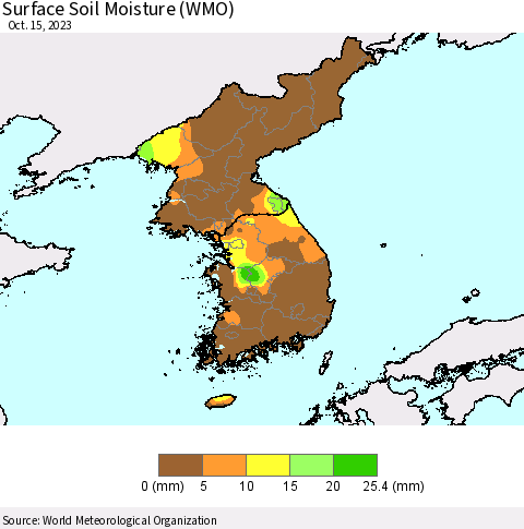 Korea Surface Soil Moisture (WMO) Thematic Map For 10/9/2023 - 10/15/2023
