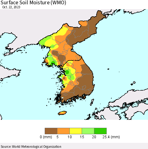 Korea Surface Soil Moisture (WMO) Thematic Map For 10/16/2023 - 10/22/2023