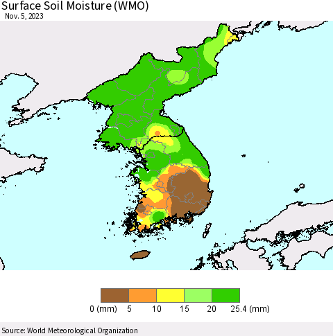 Korea Surface Soil Moisture (WMO) Thematic Map For 10/30/2023 - 11/5/2023