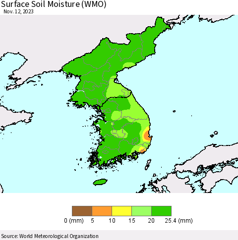 Korea Surface Soil Moisture (WMO) Thematic Map For 11/6/2023 - 11/12/2023