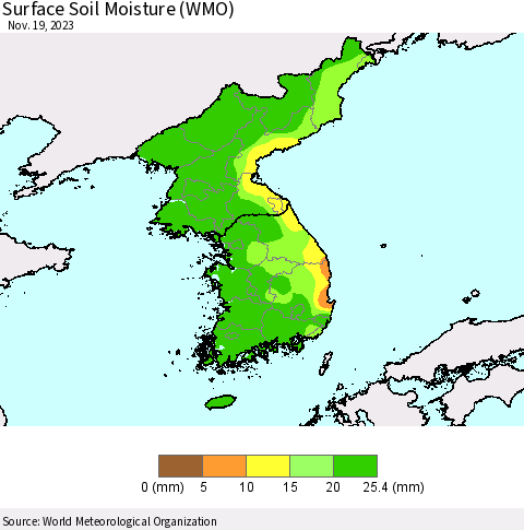 Korea Surface Soil Moisture (WMO) Thematic Map For 11/13/2023 - 11/19/2023
