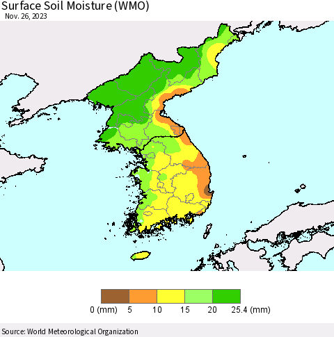 Korea Surface Soil Moisture (WMO) Thematic Map For 11/20/2023 - 11/26/2023
