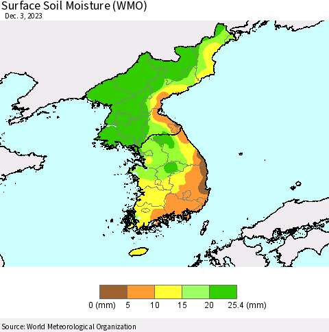 Korea Surface Soil Moisture (WMO) Thematic Map For 11/27/2023 - 12/3/2023