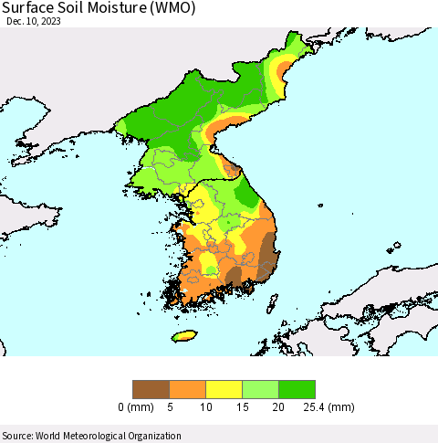 Korea Surface Soil Moisture (WMO) Thematic Map For 12/4/2023 - 12/10/2023