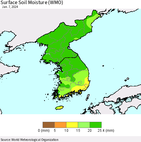 Korea Surface Soil Moisture (WMO) Thematic Map For 1/1/2024 - 1/7/2024