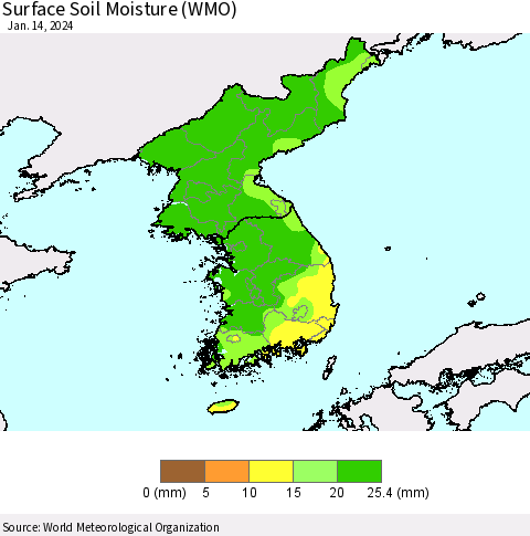 Korea Surface Soil Moisture (WMO) Thematic Map For 1/8/2024 - 1/14/2024