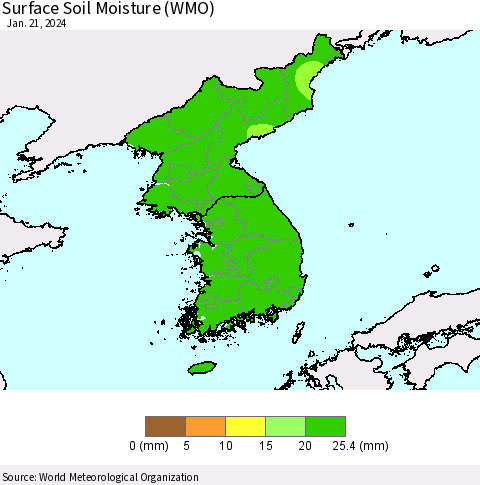 Korea Surface Soil Moisture (WMO) Thematic Map For 1/15/2024 - 1/21/2024