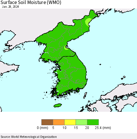 Korea Surface Soil Moisture (WMO) Thematic Map For 1/22/2024 - 1/28/2024
