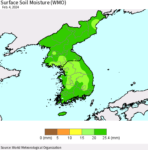 Korea Surface Soil Moisture (WMO) Thematic Map For 1/29/2024 - 2/4/2024