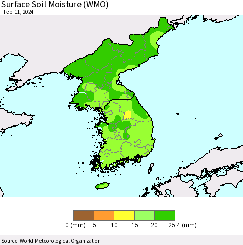 Korea Surface Soil Moisture (WMO) Thematic Map For 2/5/2024 - 2/11/2024