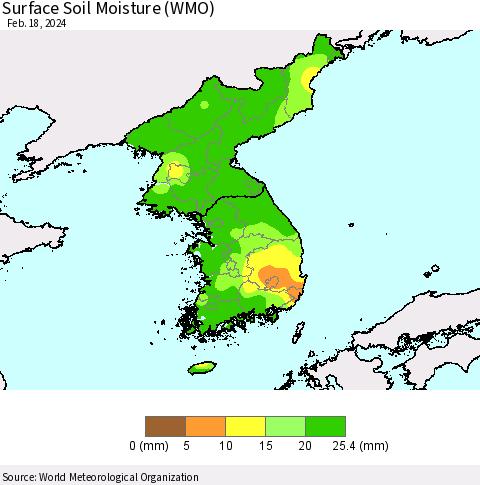 Korea Surface Soil Moisture (WMO) Thematic Map For 2/12/2024 - 2/18/2024