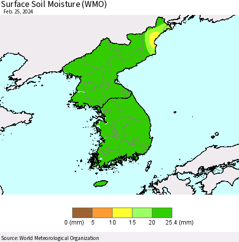 Korea Surface Soil Moisture (WMO) Thematic Map For 2/19/2024 - 2/25/2024