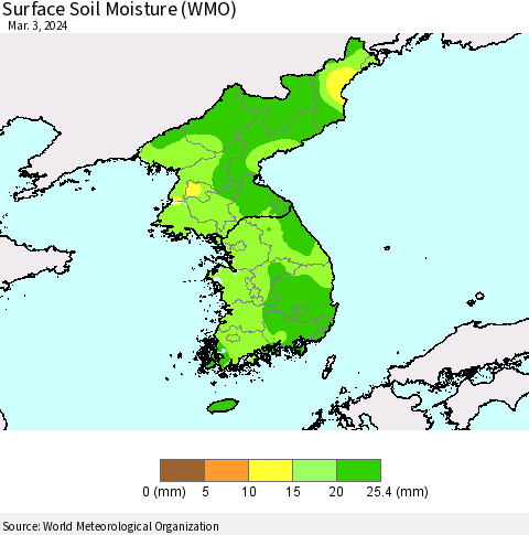 Korea Surface Soil Moisture (WMO) Thematic Map For 2/26/2024 - 3/3/2024