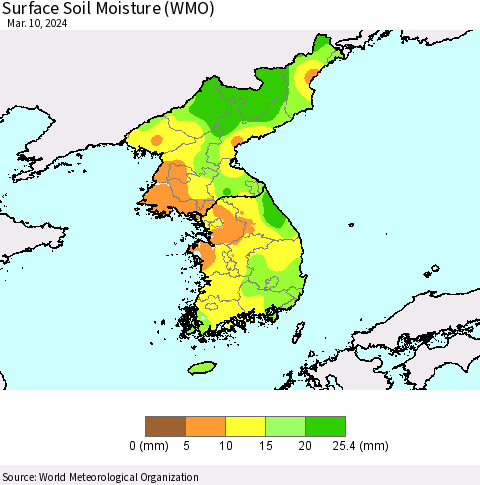 Korea Surface Soil Moisture (WMO) Thematic Map For 3/4/2024 - 3/10/2024