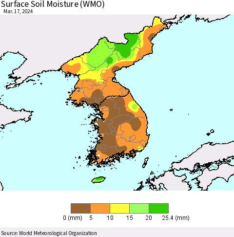 Korea Surface Soil Moisture (WMO) Thematic Map For 3/11/2024 - 3/17/2024