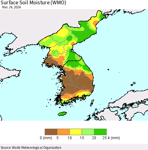 Korea Surface Soil Moisture (WMO) Thematic Map For 3/18/2024 - 3/24/2024