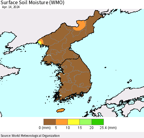 Korea Surface Soil Moisture (WMO) Thematic Map For 4/8/2024 - 4/14/2024