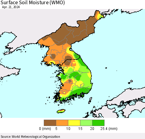 Korea Surface Soil Moisture (WMO) Thematic Map For 4/15/2024 - 4/21/2024