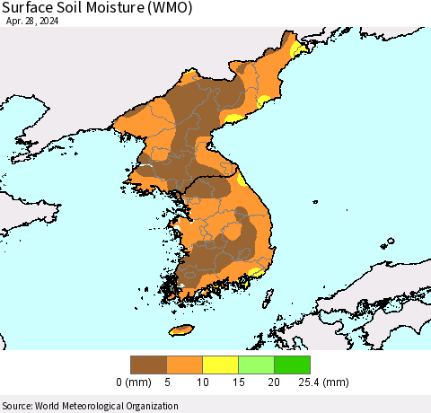 Korea Surface Soil Moisture (WMO) Thematic Map For 4/22/2024 - 4/28/2024