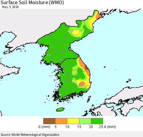 Korea Surface Soil Moisture (WMO) Thematic Map For 4/29/2024 - 5/5/2024