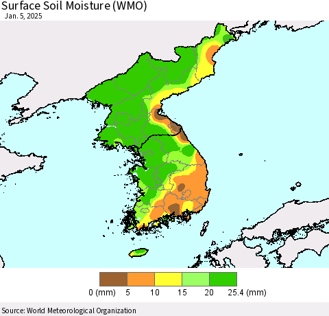 Korea Surface Soil Moisture (WMO) Thematic Map For 12/30/2024 - 1/5/2025