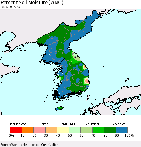 Korea Percent Soil Moisture (WMO) Thematic Map For 9/4/2023 - 9/10/2023
