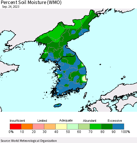 Korea Percent Soil Moisture (WMO) Thematic Map For 9/18/2023 - 9/24/2023