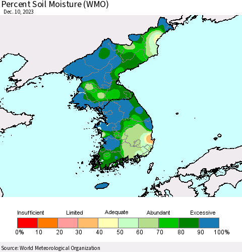 Korea Percent Soil Moisture (WMO) Thematic Map For 12/4/2023 - 12/10/2023
