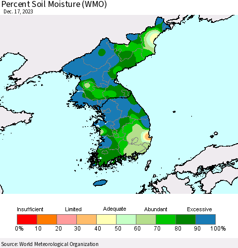 Korea Percent Soil Moisture (WMO) Thematic Map For 12/11/2023 - 12/17/2023