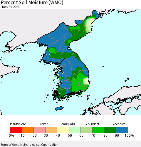 Korea Percent Soil Moisture (WMO) Thematic Map For 12/18/2023 - 12/24/2023