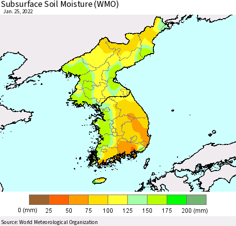 Korea Subsurface Soil Moisture (WMO) Thematic Map For 1/21/2022 - 1/25/2022