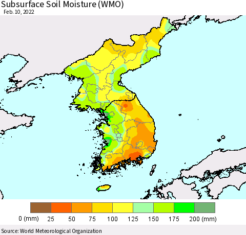 Korea Subsurface Soil Moisture (WMO) Thematic Map For 2/6/2022 - 2/10/2022