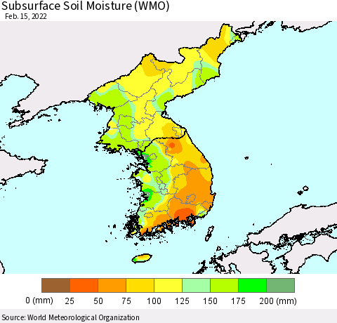 Korea Subsurface Soil Moisture (WMO) Thematic Map For 2/11/2022 - 2/15/2022