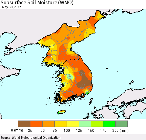 Korea Subsurface Soil Moisture (WMO) Thematic Map For 5/16/2022 - 5/20/2022