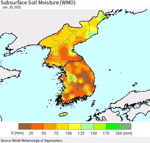 Korea Subsurface Soil Moisture (WMO) Thematic Map For 6/16/2022 - 6/20/2022