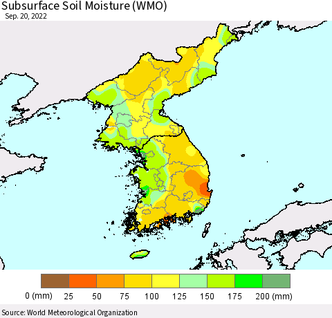 Korea Subsurface Soil Moisture (WMO) Thematic Map For 9/16/2022 - 9/20/2022