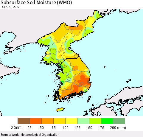 Korea Subsurface Soil Moisture (WMO) Thematic Map For 10/16/2022 - 10/20/2022