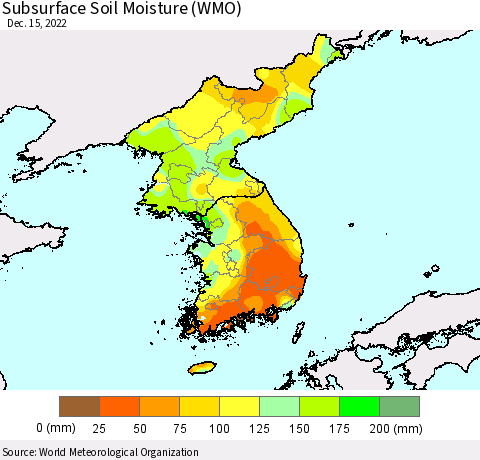 Korea Subsurface Soil Moisture (WMO) Thematic Map For 12/11/2022 - 12/15/2022