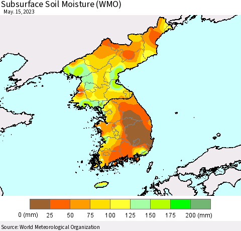 Korea Subsurface Soil Moisture (WMO) Thematic Map For 5/11/2023 - 5/15/2023