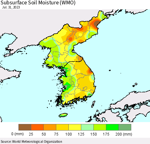 Korea Subsurface Soil Moisture (WMO) Thematic Map For 7/26/2023 - 7/31/2023