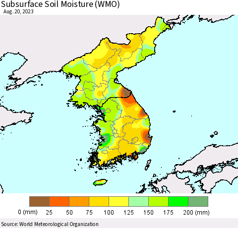 Korea Subsurface Soil Moisture (WMO) Thematic Map For 8/16/2023 - 8/20/2023