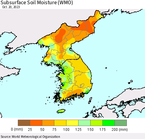 Korea Subsurface Soil Moisture (WMO) Thematic Map For 10/16/2023 - 10/20/2023