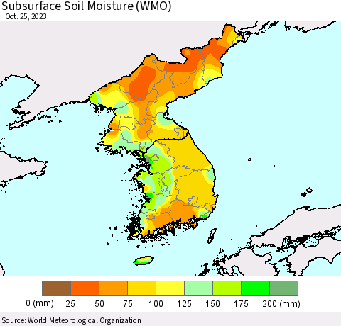 Korea Subsurface Soil Moisture (WMO) Thematic Map For 10/21/2023 - 10/25/2023