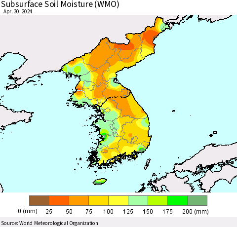 Korea Subsurface Soil Moisture (WMO) Thematic Map For 4/26/2024 - 4/30/2024