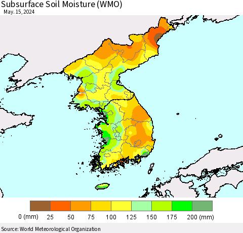 Korea Subsurface Soil Moisture (WMO) Thematic Map For 5/11/2024 - 5/15/2024