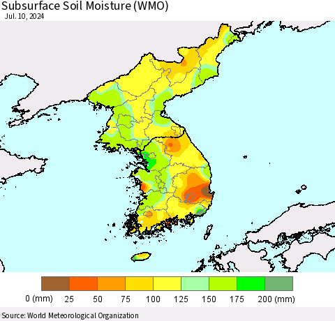 Korea Subsurface Soil Moisture (WMO) Thematic Map For 7/6/2024 - 7/10/2024