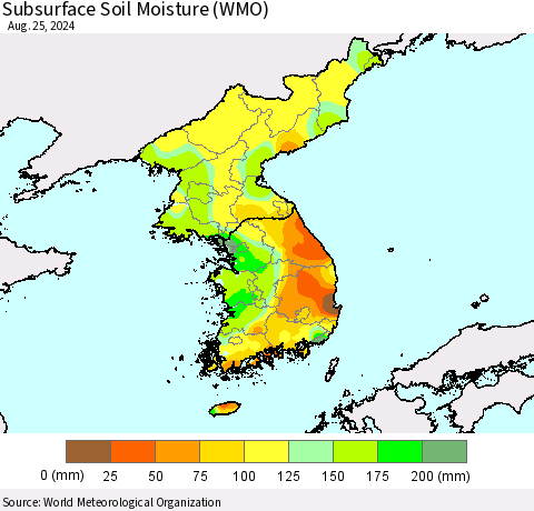 Korea Subsurface Soil Moisture (WMO) Thematic Map For 8/21/2024 - 8/25/2024