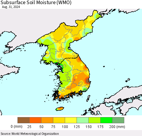 Korea Subsurface Soil Moisture (WMO) Thematic Map For 8/26/2024 - 8/31/2024