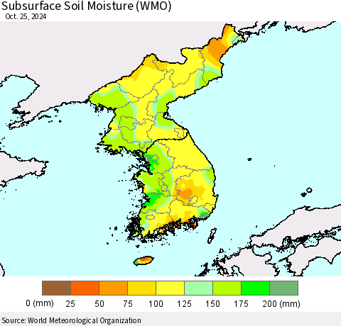 Korea Subsurface Soil Moisture (WMO) Thematic Map For 10/21/2024 - 10/25/2024
