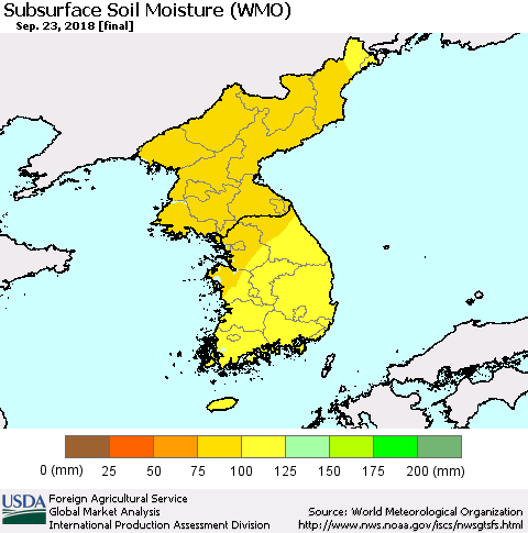 Korea Subsurface Soil Moisture (WMO) Thematic Map For 9/17/2018 - 9/23/2018